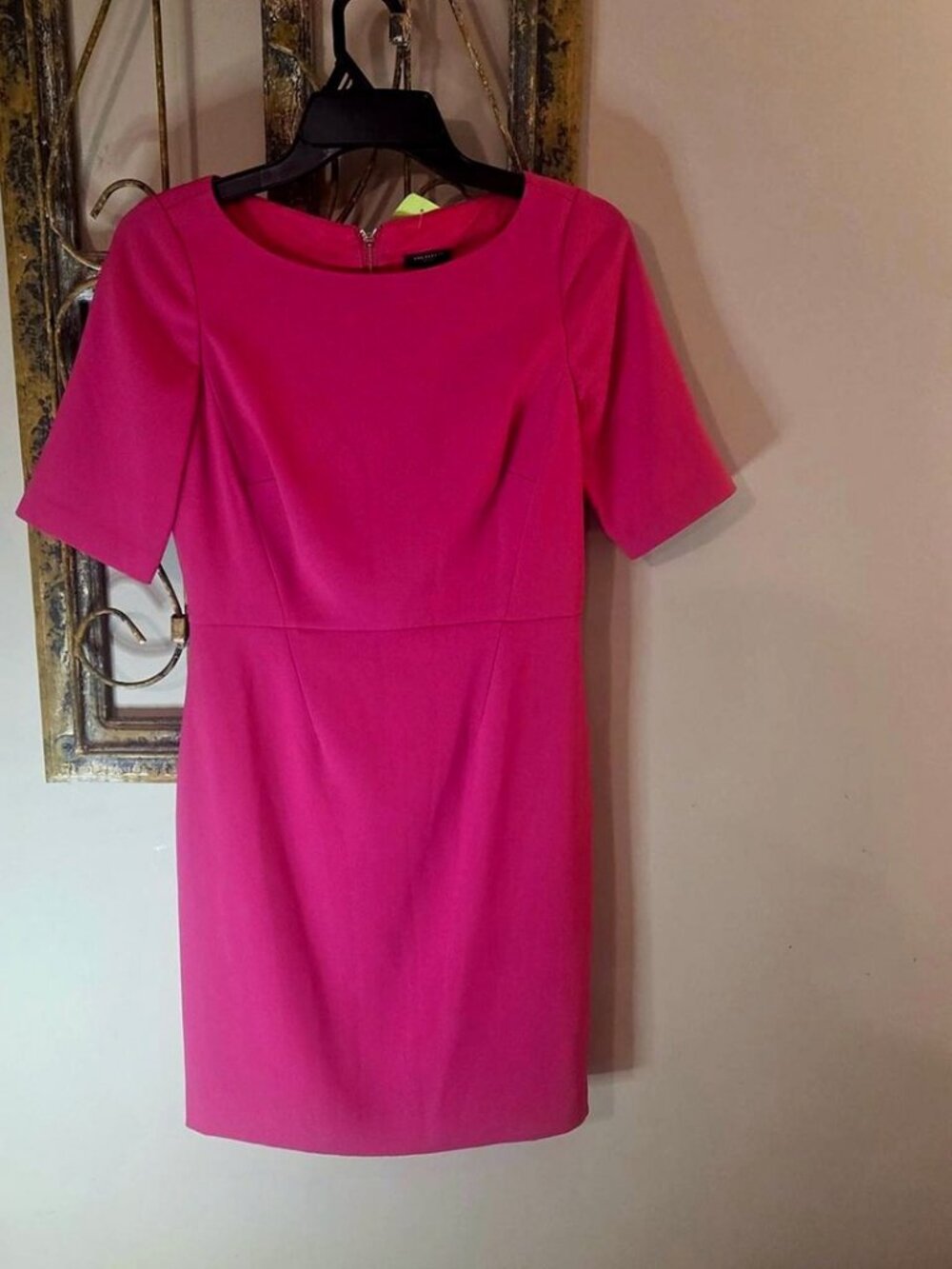 Ann Taylor Petite Short Sleeve Sheath Dress Pink Back Zip Workwear Size 2P